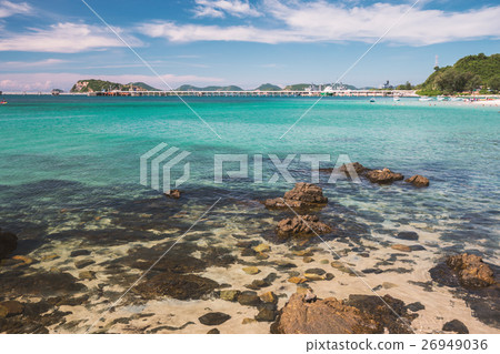 Blue sea with reef under and above water surface Blue sea with reef under and above water surface 26949036