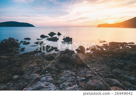 Black rock beach during sunset scene Black rock beach during sunset scene 26949042