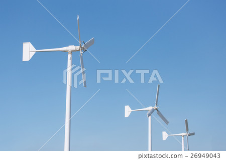 Three wind turbine on blue sky Three wind turbine on blue sky 26949043