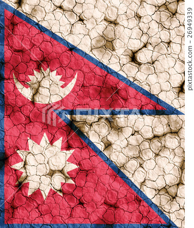 Nepalese flag closeup texture background on dry cracked soil (high resolution 3D CG rendering ∕ coloring illustration) famine drought natural disaster 26949339