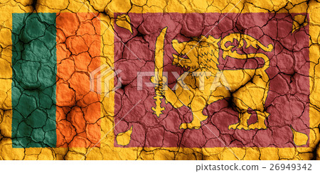 乾裂土壤上的斯里蘭卡國旗特寫紋理背景（高分辨率 3D CG 渲染∕著色插圖）飢荒乾旱自然災害 26949342