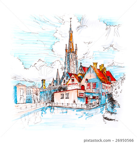 Scenic city view of Bruges canal with beautiful Scenic city view of Bruges canal with beautiful 26950566