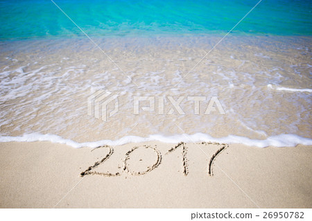 2017 handwritten on sandy beach with soft ocean 2017 handwritten on sandy beach with soft ocean 26950782