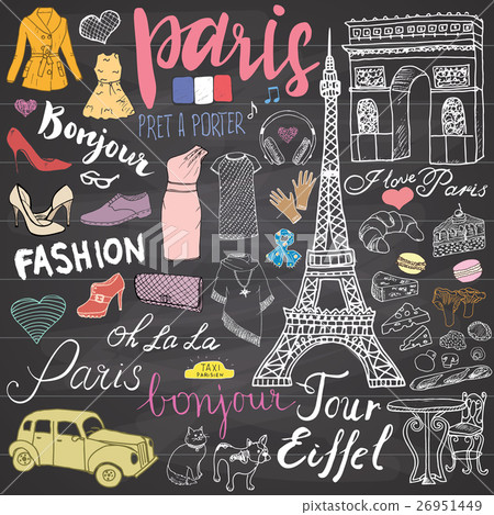 Paris doodles elements. Hand drawn set vector Paris doodles elements. Hand drawn set vector 26951449