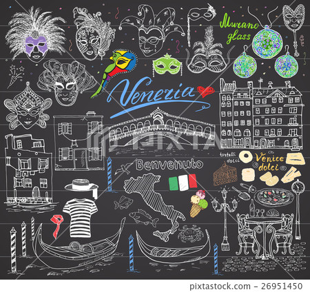 Venice Italy sketch elements Hand drawn set vector Venice Italy sketch elements Hand drawn set vector 26951450