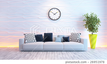 living room with big watch on white wave wall 26951978
