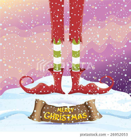 vector merry christmas card with cartoon elfs 26952053