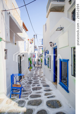 The narrow streets of the island with blue The narrow streets of the island with blue 26952894