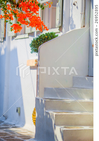 The narrow streets with blue balconies, stairs 26952895
