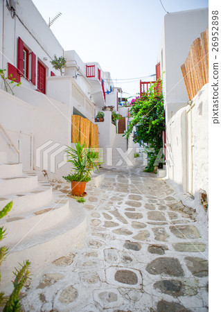The narrow streets with blue balconies, stairs 26952898