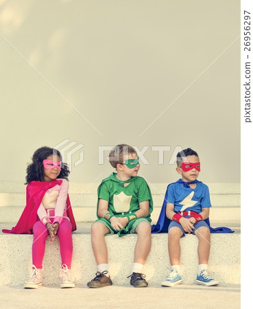 Superheroes Cheerful Kids Expressing Positivity Concept Superheroes Cheerful Kids Expressing Positivity Concept 26956297