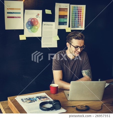 Man Busy Photographer Editing Home Office Concept Man Busy Photographer Editing Home Office Concept 26957351