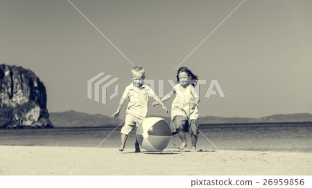 Child Sibling Ball Beach Carefree Summer Concept Child Sibling Ball Beach Carefree Summer Concept 26959856
