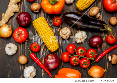 vegetables on wooden background vegetables on wooden background 26963996