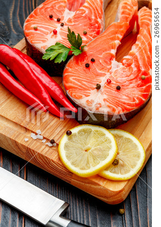 Fresh Raw Salmon Red Fish Steak 26965654