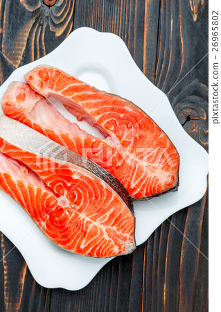 Fresh Raw Salmon Red Fish Steak 26965802