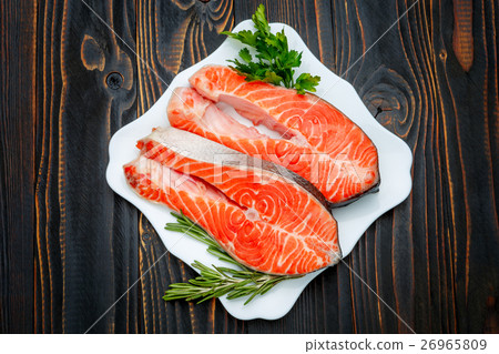 Fresh Raw Salmon Red Fish Steak Fresh Raw Salmon Red Fish Steak 26965809