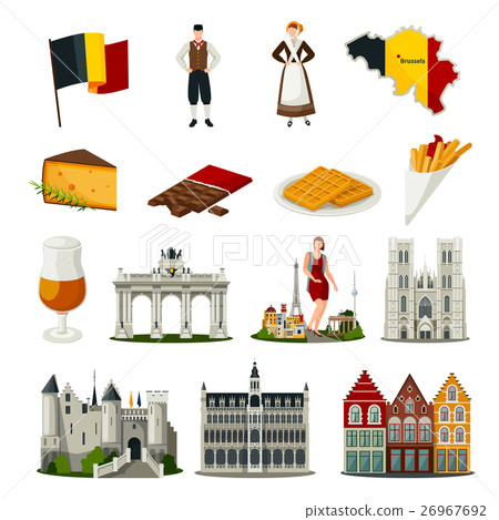 Belgium Flat Style Icons Set 26967692