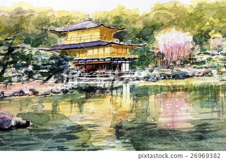 Sketch Of Kinkakuji World Heritage Kyoto Stock Illustration