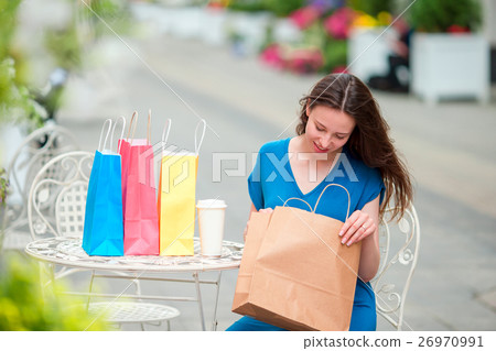 Fashion happy girl with bags after shopping Fashion happy girl with bags after shopping 26970991