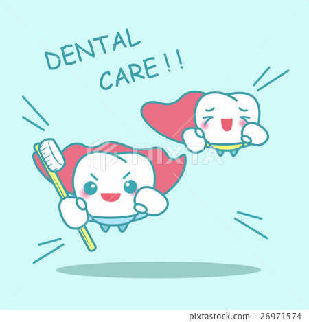 cartoon super tooth with toothbrush 26971574