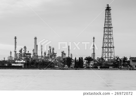 Black and White, Oil refinery river front 26972072