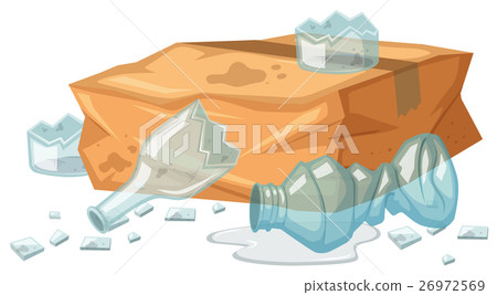 Broken glasses and paper box in trash Broken glasses and paper box in trash 26972569