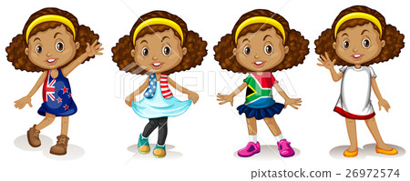 Girl wearing shirts from different countries Girl wearing shirts from different countries 26972574