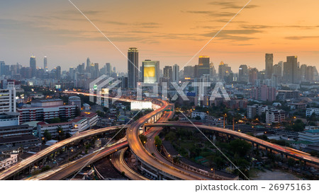 Highway intersection with sunset sky background Highway intersection with sunset sky background 26975163