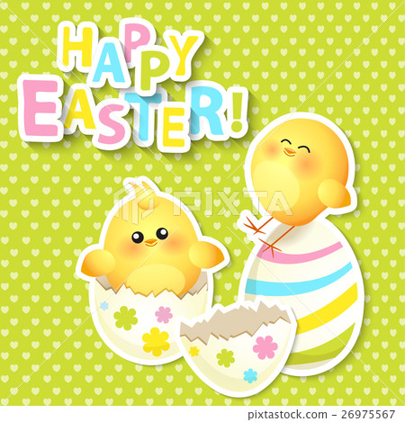 Happy Easter Greeting Card with chikken Happy Easter Greeting Card with chikken 26975567
