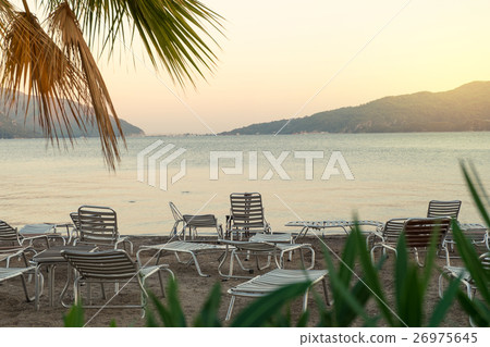 Chairs and bed on beach of Marmaris Chairs and bed on beach of Marmaris 26975645