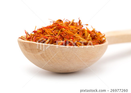saffron spice in wooden spoon saffron spice in wooden spoon 26977260