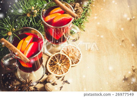 Christmas Mulled Wine. Vintage Toned. Snow Effect. 26977549