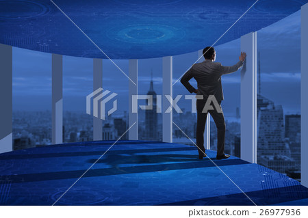 Businessman in front 3d rendered windows 26977936