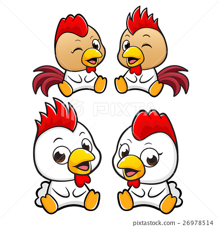 圖庫插圖: the front sit down chicken character.