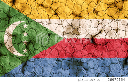 Gamo flag closeup texture background on dry cracked soil (high resolution 3D CG rendering ∕ coloring illustration) famine drought natural disaster 26979164