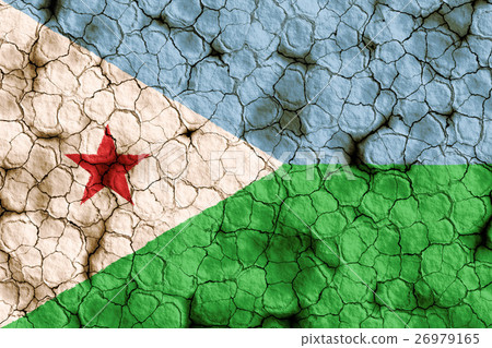 乾裂土壤上的吉布地國旗特寫紋理背景（高分辨率 3D CG 渲染∕著色插圖）飢荒乾旱自然災害 26979165