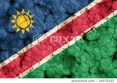 Namibia flag closeup texture background on dry cracked soil (high resolution 3D CG rendering ∕ coloring illustration) famine drought natural disaster 26979185
