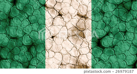 Nigerian flag closeup texture background on dry cracked soil (high resolution 3D CG rendering ∕ coloring illustration) famine drought natural disaster 26979187