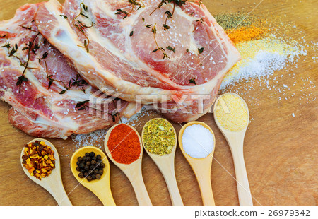 Sliced pieces of raw Meat for barbecue  26979342