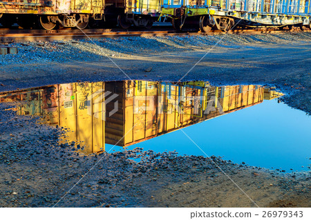 Railway cars stand on cargo station in USA 26979343