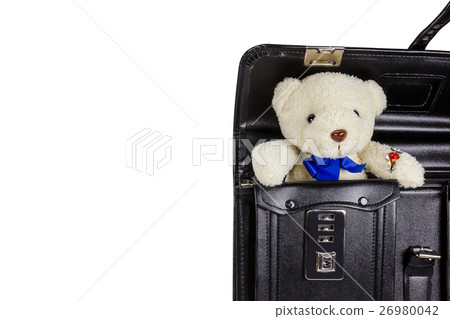 Black retro leather schoolbag with teddy bear  26980042