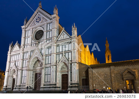 Basilica Santa Croce on piazza in night Basilica Santa Croce on piazza in night 26983078