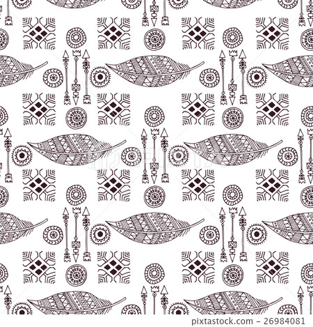 boho hand drawn doodle seamless pattern - Stock Illustration [26984081 ...