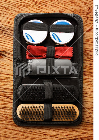 Set of polish cream and shoe brushes Set of polish cream and shoe brushes 26984413