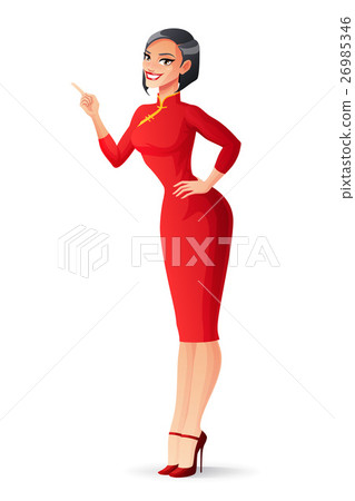 Vector beautiful smiling Chinese woman with finger Vector beautiful smiling Chinese woman with finger 26985346