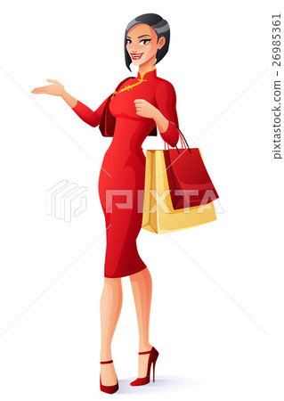 Beautiful Chinese Asian lady with shopping bags Beautiful Chinese Asian lady with shopping bags 26985361