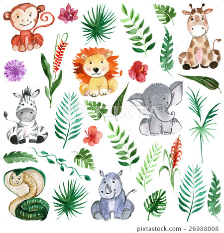 Watercolor jungle friends Animals, africa - Stock Illustration ...