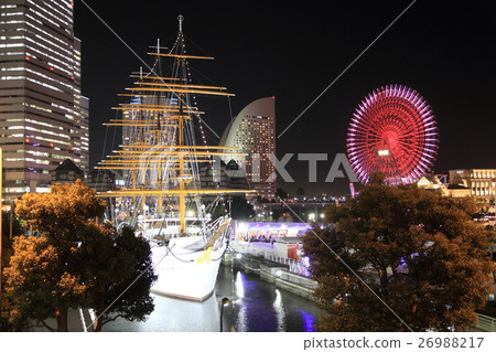 Nihon Maru and Yokohama Cosmo World (night view) 26988217