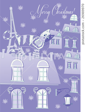 Blue Cat on a Roof of Winter Paris Blue Cat on a Roof of Winter Paris 26989970